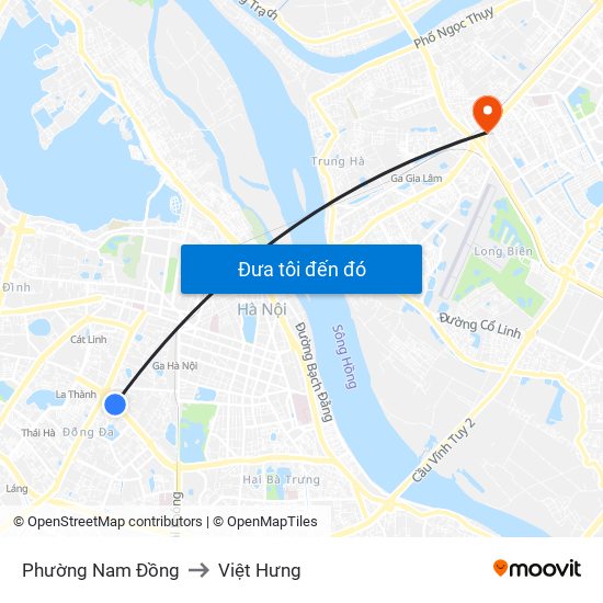 Phường Nam Đồng to Việt Hưng map