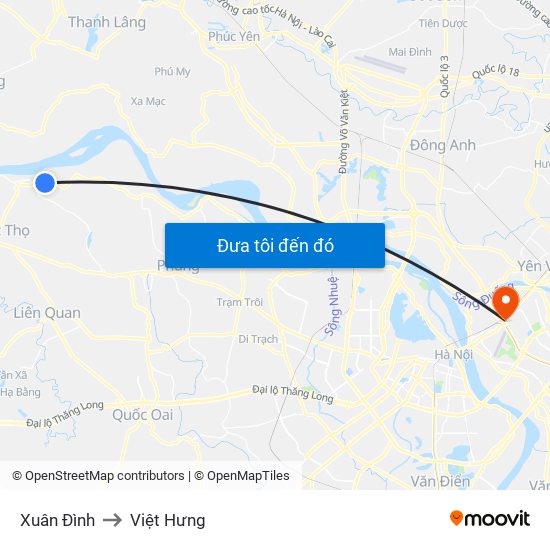 Xuân Đình to Việt Hưng map