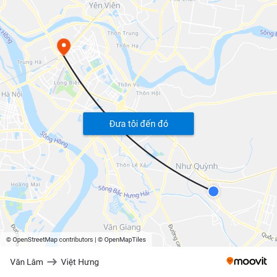 Văn Lâm to Việt Hưng map