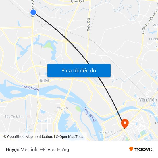 Huyện Mê Linh to Việt Hưng map