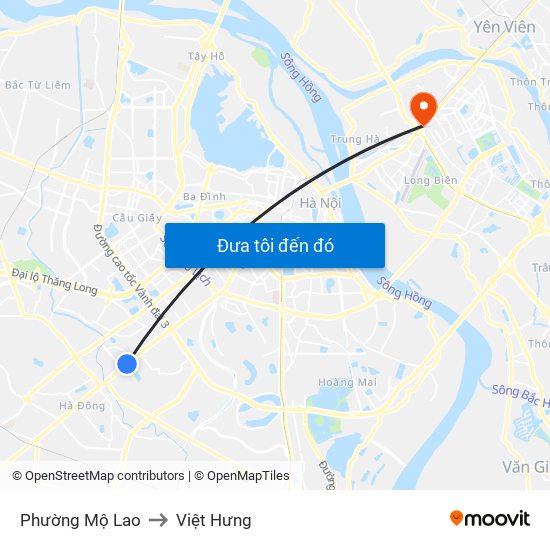 Phường Mộ Lao to Việt Hưng map