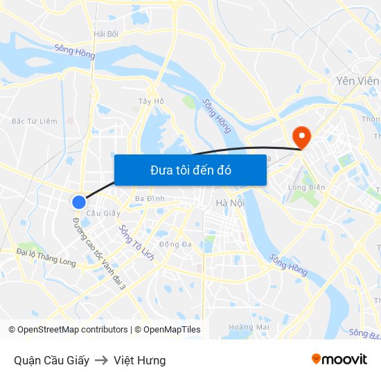 Quận Cầu Giấy to Việt Hưng map