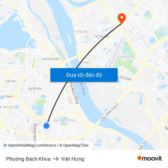 Phường Bách Khoa to Việt Hưng map