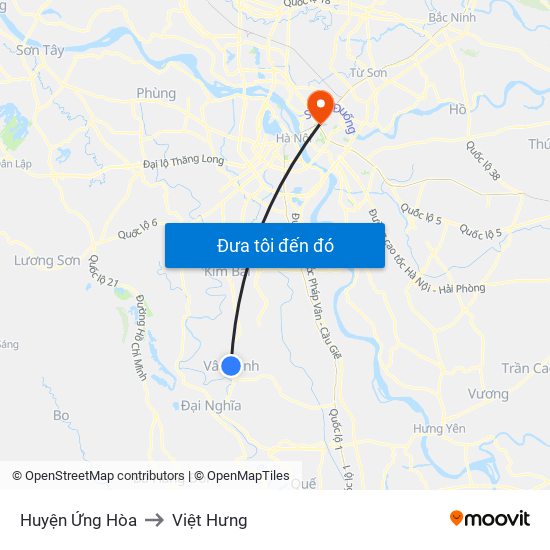 Huyện Ứng Hòa to Việt Hưng map