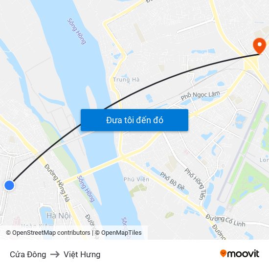 Cửa Đông to Việt Hưng map