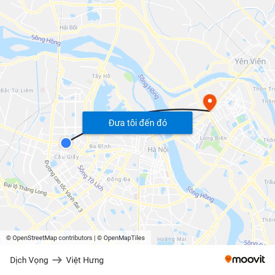Dịch Vọng to Việt Hưng map