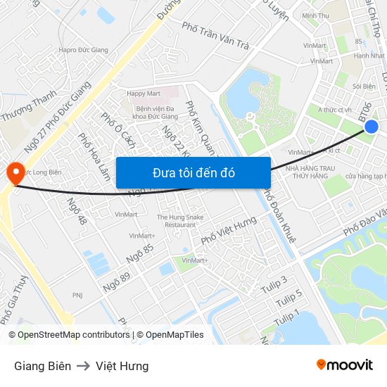 Giang Biên to Việt Hưng map