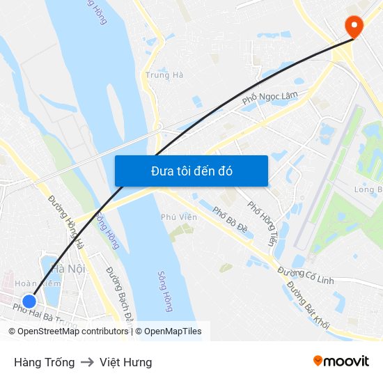 Hàng Trống to Việt Hưng map
