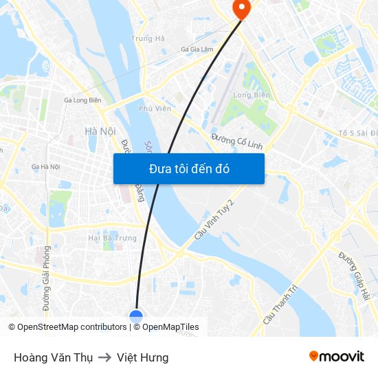Hoàng Văn Thụ to Việt Hưng map
