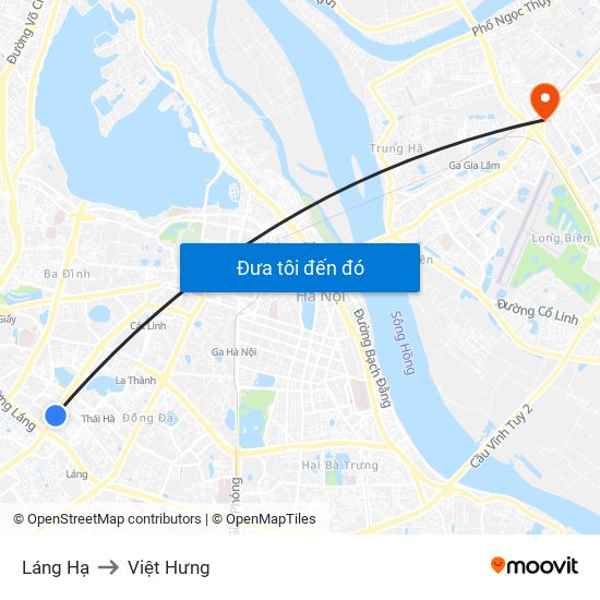 Láng Hạ to Việt Hưng map