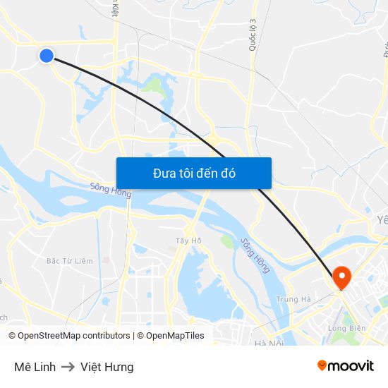 Mê Linh to Việt Hưng map