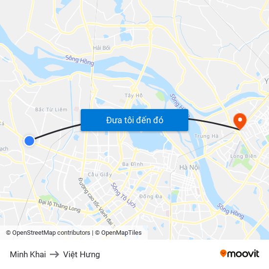 Minh Khai to Việt Hưng map