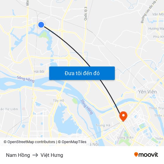 Nam Hồng to Việt Hưng map