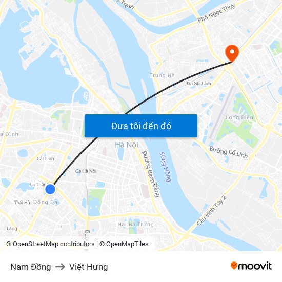 Nam Đồng to Việt Hưng map