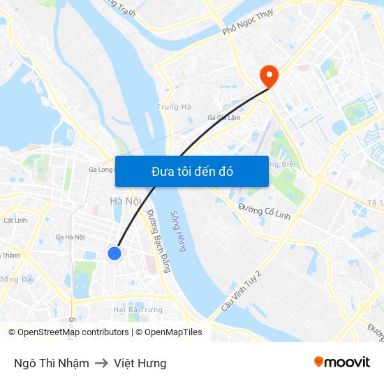 Ngô Thì Nhậm to Việt Hưng map