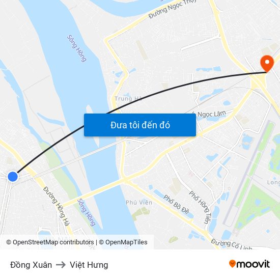 Đồng Xuân to Việt Hưng map