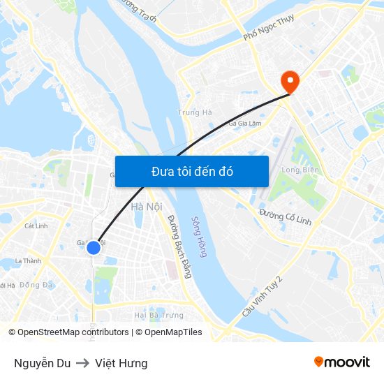 Nguyễn Du to Việt Hưng map