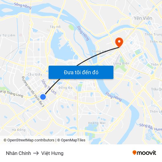 Nhân Chính to Việt Hưng map