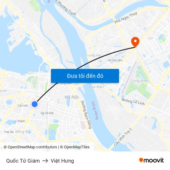 Quốc Tử Giám to Việt Hưng map