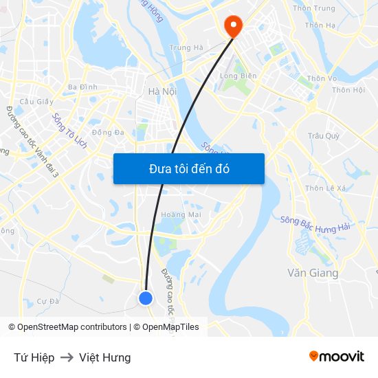 Tứ Hiệp to Việt Hưng map