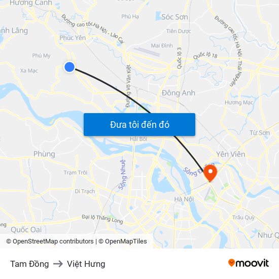 Tam Đồng to Việt Hưng map