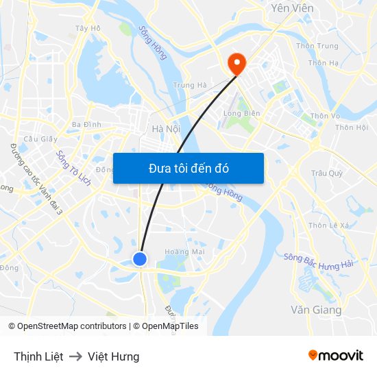 Thịnh Liệt to Việt Hưng map