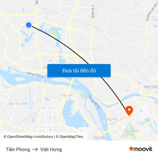 Tiền Phong to Việt Hưng map