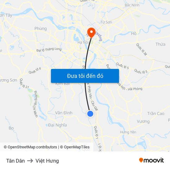 Tân Dân to Việt Hưng map