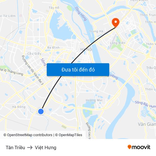 Tân Triều to Việt Hưng map