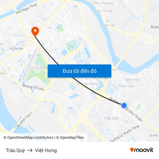 Trâu Quỳ to Việt Hưng map