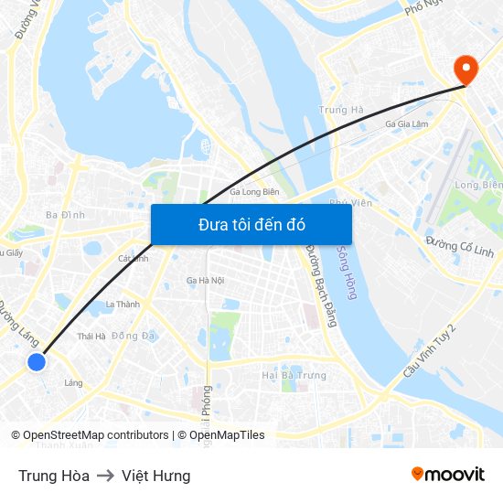 Trung Hòa to Việt Hưng map