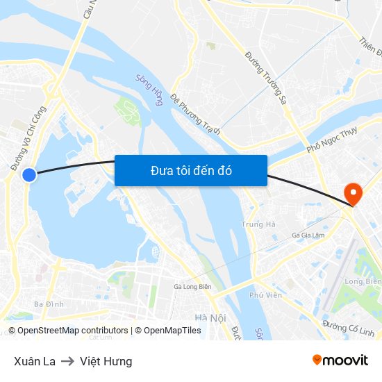 Xuân La to Việt Hưng map