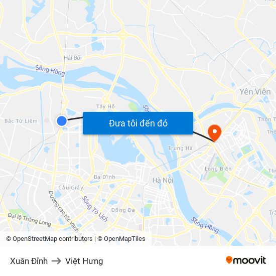 Xuân Đỉnh to Việt Hưng map