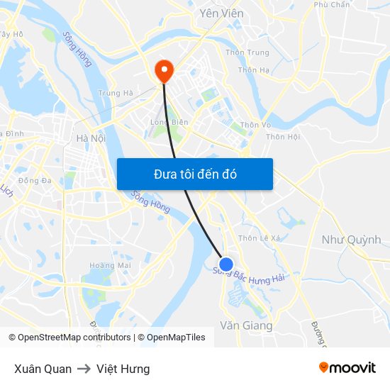 Xuân Quan to Việt Hưng map