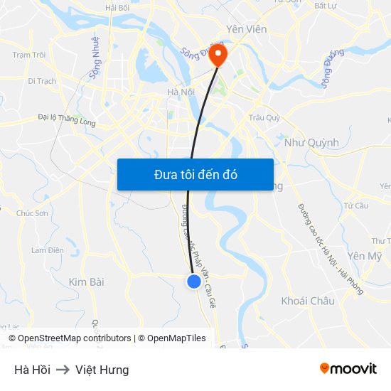Hà Hồi to Việt Hưng map