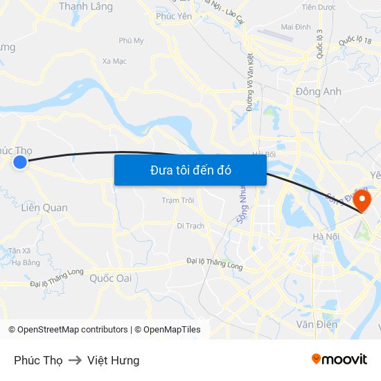 Phúc Thọ to Việt Hưng map