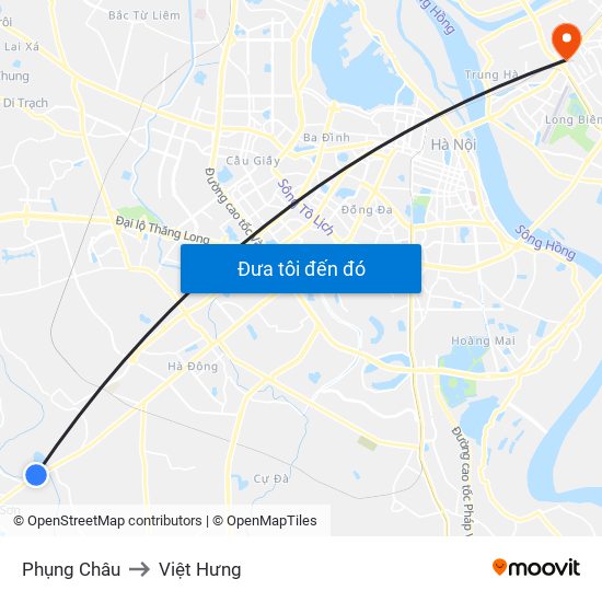 Phụng Châu to Việt Hưng map