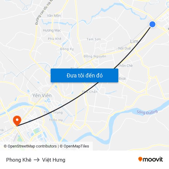 Phong Khê to Việt Hưng map