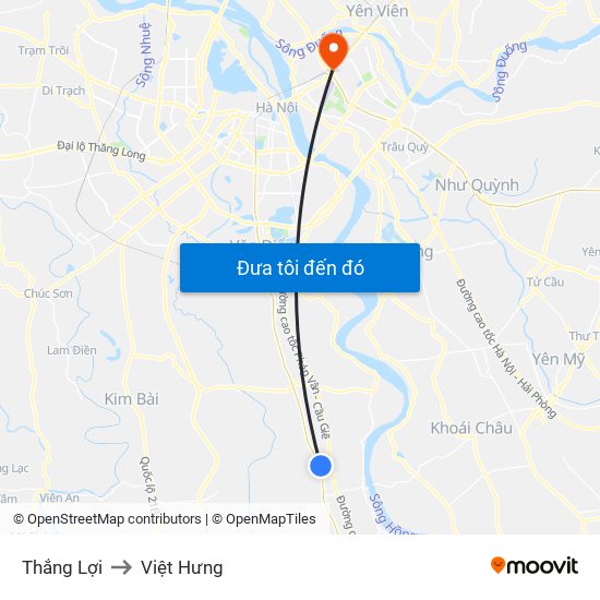 Thắng Lợi to Việt Hưng map