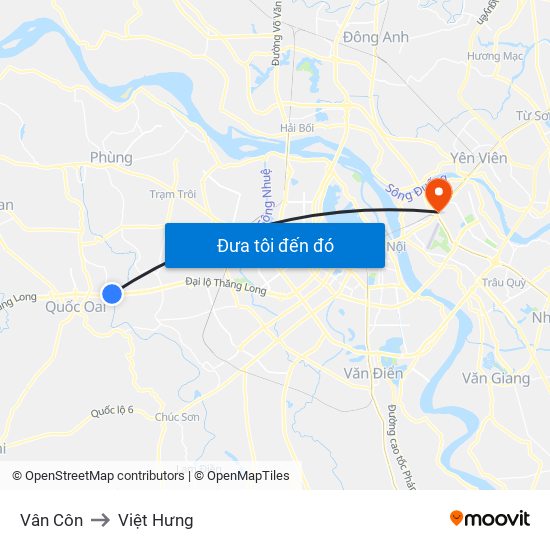 Vân Côn to Việt Hưng map