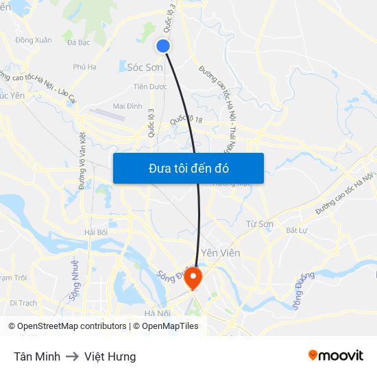Tân Minh to Việt Hưng map