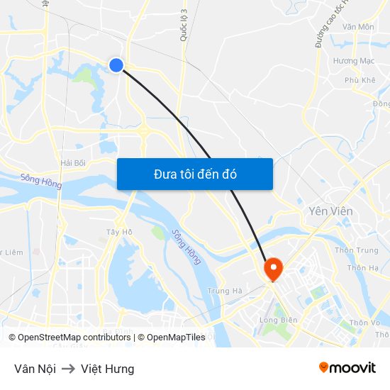 Vân Nội to Việt Hưng map