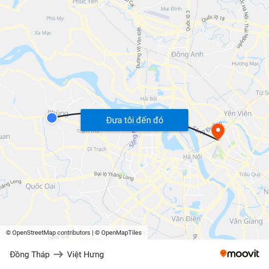 Đồng Tháp to Việt Hưng map