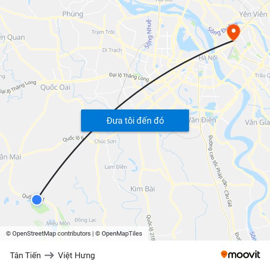 Tân Tiến to Việt Hưng map