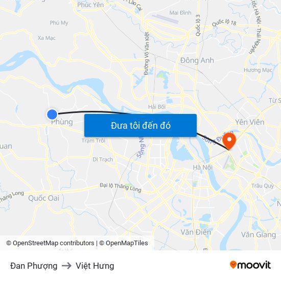 Đan Phượng to Việt Hưng map