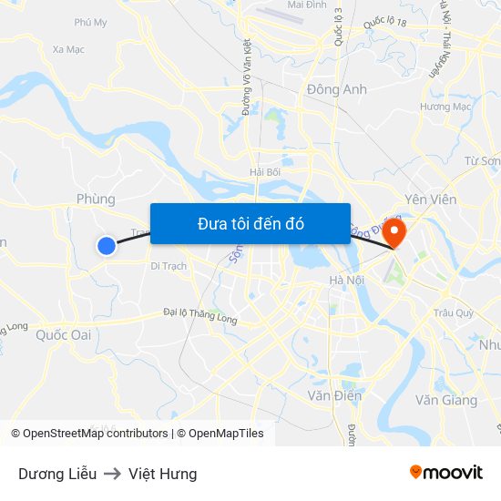 Dương Liễu to Việt Hưng map