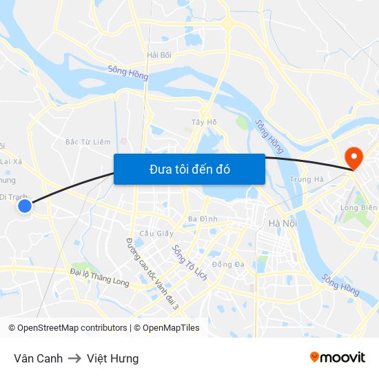 Vân Canh to Việt Hưng map