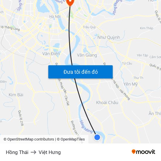 Hồng Thái to Việt Hưng map