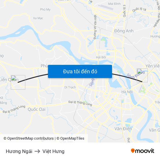 Hương Ngải to Việt Hưng map