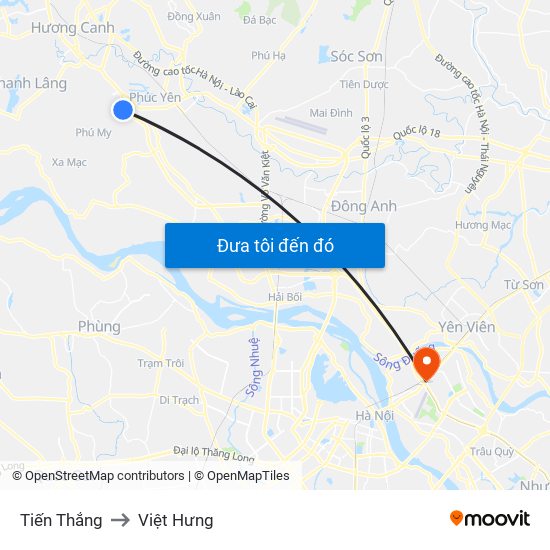 Tiến Thắng to Việt Hưng map